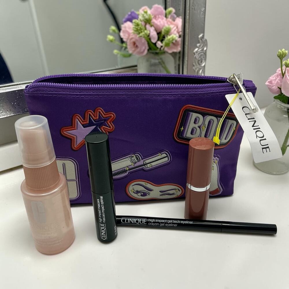 Clinique Makeup Travel Set with Purple Cosmetic Bag